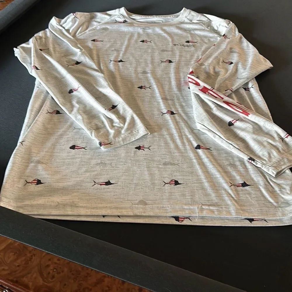 Columbia PFG American Flag Whale Shark Omni-Shade Fishing Shirt XL - Picture 8 of 9